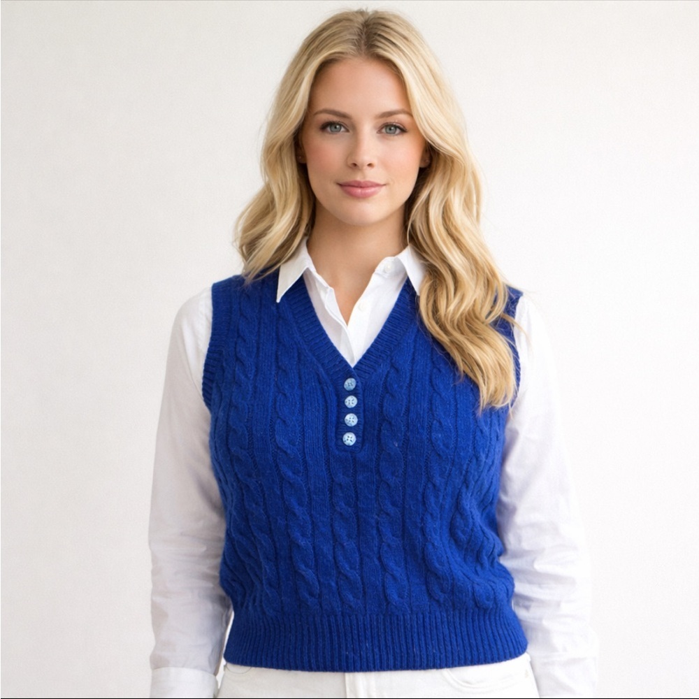 Vtg J.G. Hook Women’s Shetland 100% Wool Blue Vest Size S academia heritage